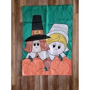 Vintage Thanksgiving Pilgrim 28X40 Garden/Wall Flag Double Sided. Heavy-Duty